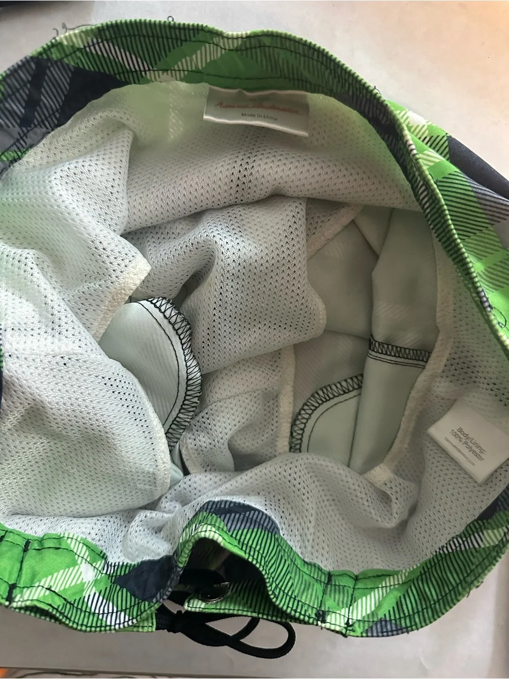 Hanna Andersson Green Plaid Kids Swim Trunks